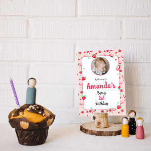 Strawberry 1st birthday party berry first poster