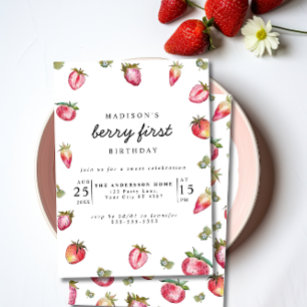 Strawberry 1st Birthday Party Berry First Sweet Invitation
