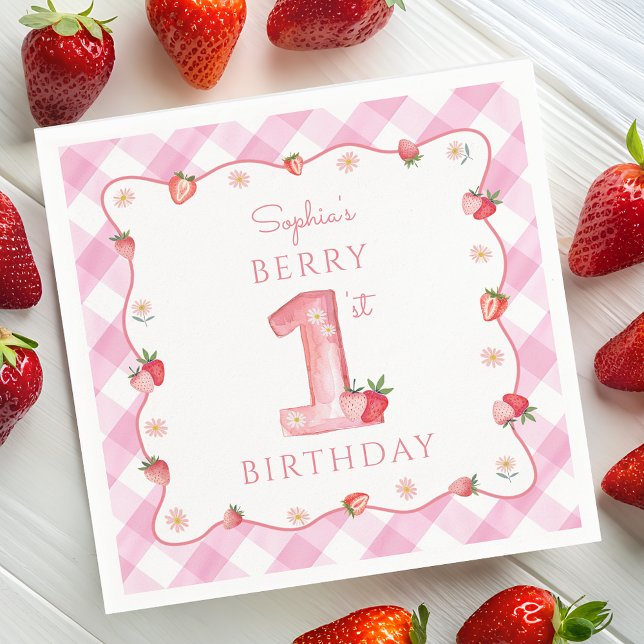 Strawberry 1st Birthday Party Berry First Sweet Napkin (Creator Uploaded)