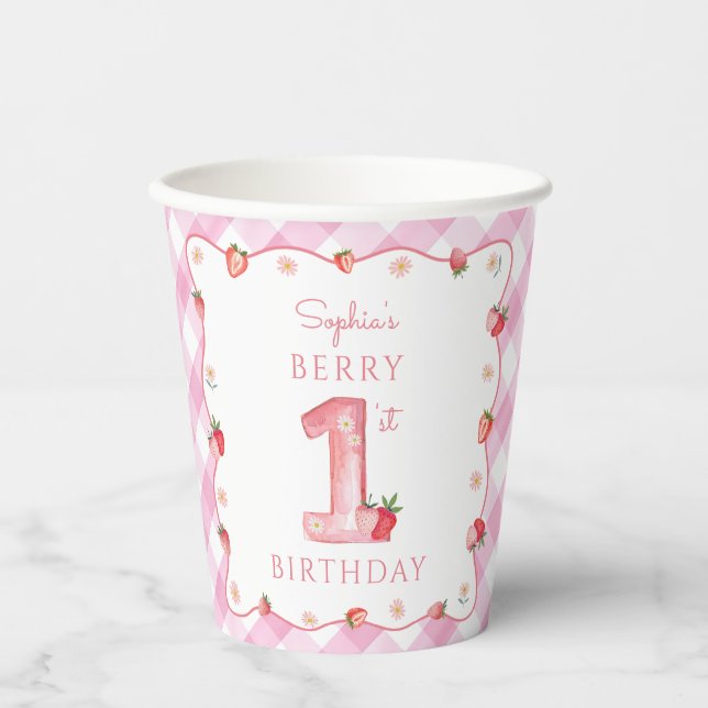 Strawberry 1st Birthday Party Berry First Sweet Paper Cups (Front)