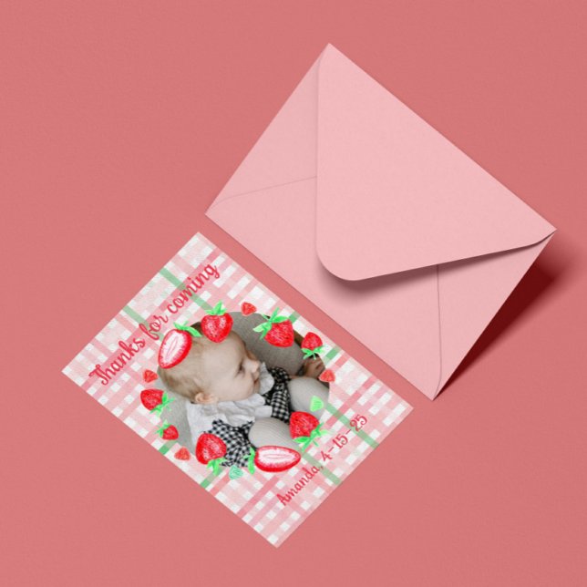 Strawberry 1st birthday party berry first thank you card (Creator Uploaded)