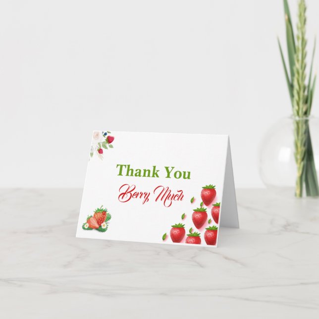 Strawberry 1st Birthday Party | Berry First  Thank You Card (Front)