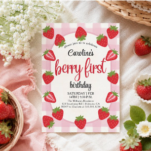Strawberry 1st Birthday Party Berry Invitation