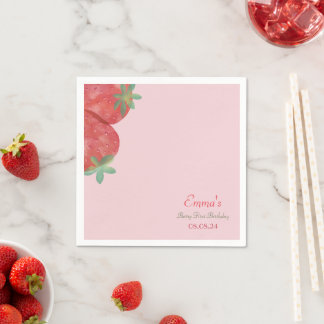 Strawberry 1st Birthday Party Berry Napkins