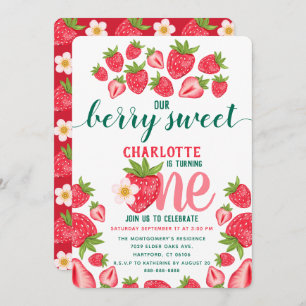 Strawberry 1st Birthday Party Berry Sweet Cute Invitation