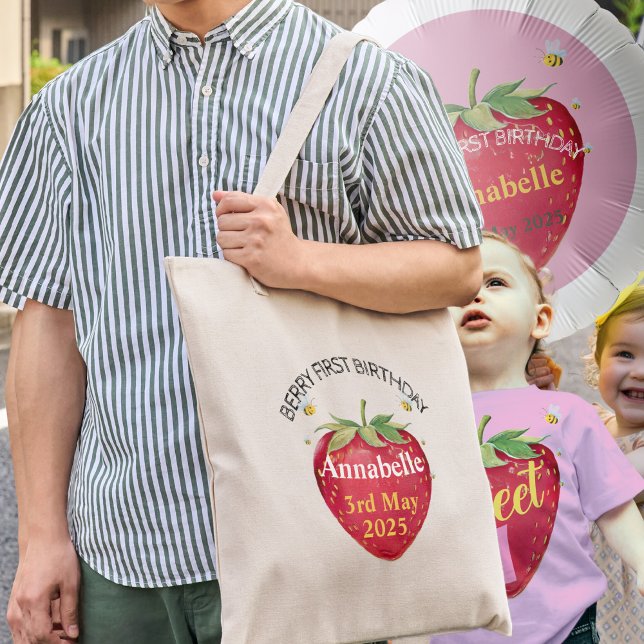 Strawberry 1st Birthday Party Favour Berry First Tote Bag (Creator Uploaded)