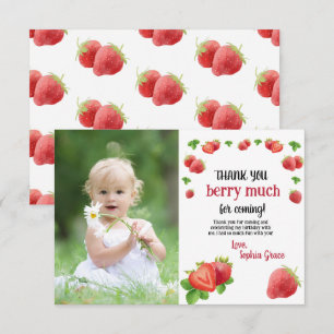 Strawberry 1st Birthday Party Sweet Berry Thank You Card