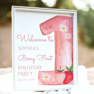 Strawberry 1st Birthday Party Welcome Poster