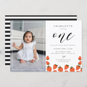 Strawberry 1st Birthday Photo Invitation