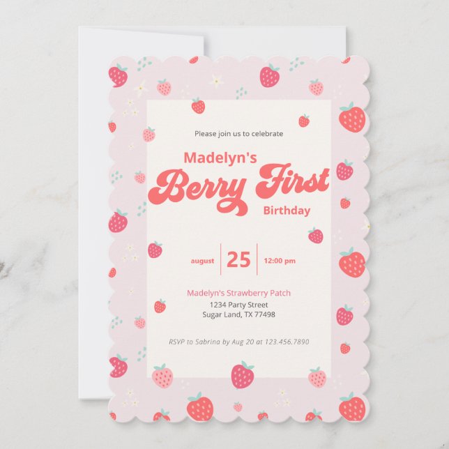 Strawberry 1st Birthday Summer Invitation (Front)