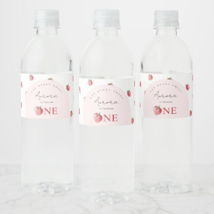 Strawberry 1st birthday water bottle label