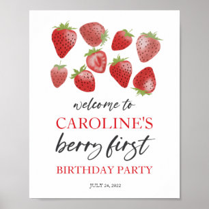 Strawberry 1st Birthday Welcome Sign • Berry First