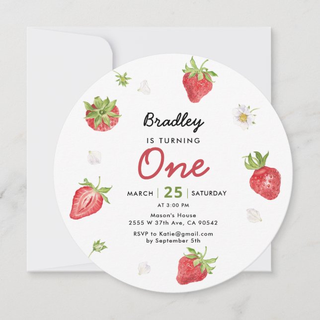 Strawberry 1st Girl Berry Birthday Invitation (Front)