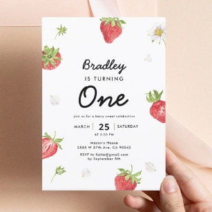 Strawberry 1st Girl Berry First Birthday Invitation