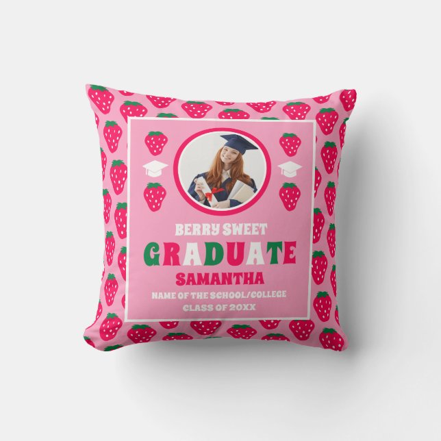 Strawberry 2025 Graduate Photo Graduation Cushion (Front)