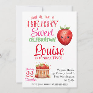 Strawberry 2nd Birthday Party Berry Kids Birthday Invitation