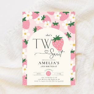 Strawberry 2nd Birthday Two Sweet Pink Invitation