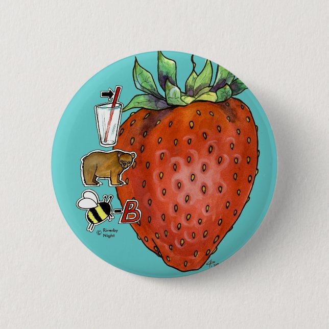 Strawberry 6 Cm Round Badge (Front)