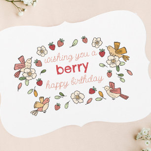 Strawberry and Birds Berry Happy Birthday Cards