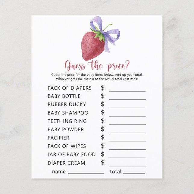 Strawberry and bow - Guess the price! Game (Front)