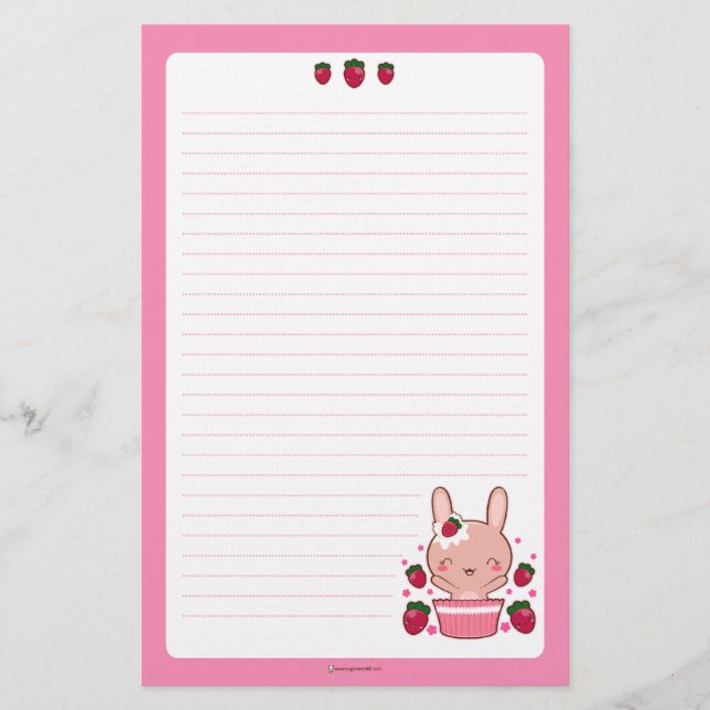Strawberry and Cream Truffle Bunny Stationery (Front)