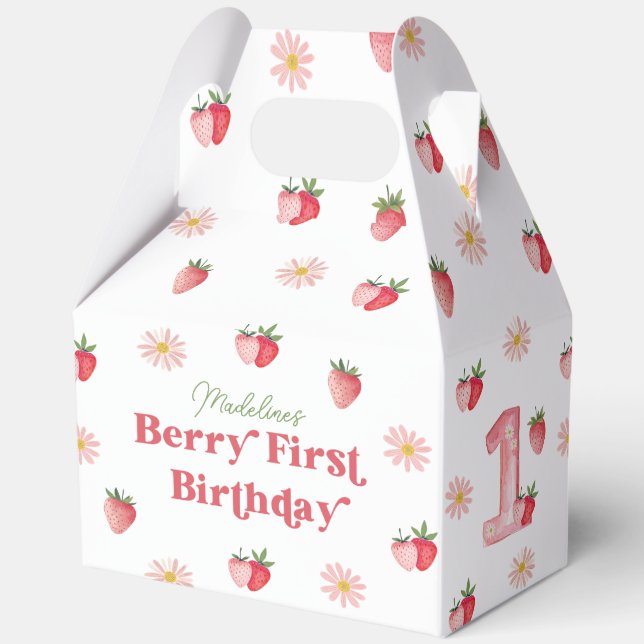 Strawberry and Daisy Berry First Birthday Favour Box (Back)