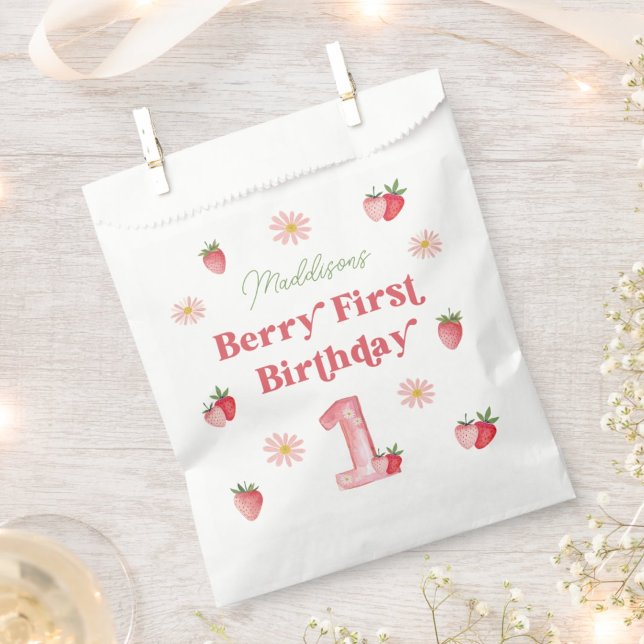 Strawberry and Daisy Berry First Birthday Party Favour Bag (Creator Uploaded)