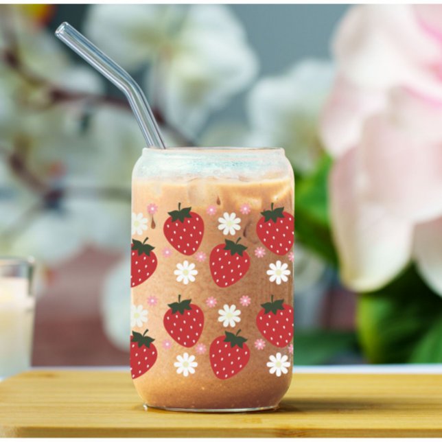 Strawberry and Floral Daisy Can Glass (Creator Uploaded)