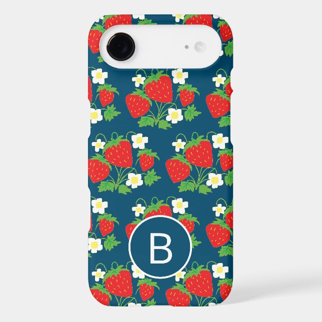 Strawberry and Flower Blue Pattern Monogrammed Case-Mate Samsung Galaxy Case (Back)