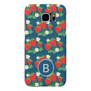 Strawberry and Flower Blue Pattern Monogrammed