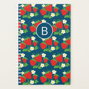 Strawberry and Flower Blue Pattern Monogrammed Planner