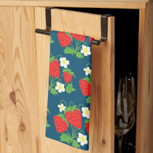 Strawberry and Flower Blue Pattern Tea Towel