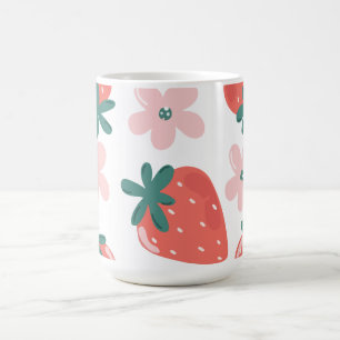 Strawberry and flower pattern coffee mug