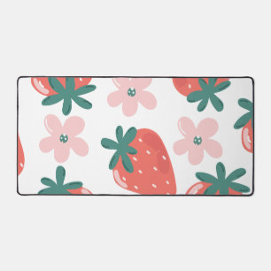 Strawberry and flower pattern desk mat