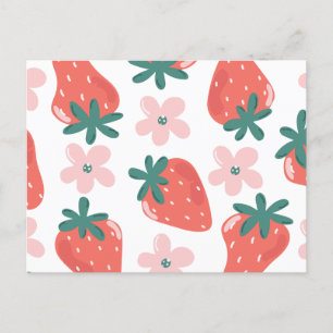 Strawberry and flower pattern holiday postcard