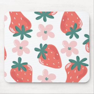 Strawberry and flower pattern mouse pad