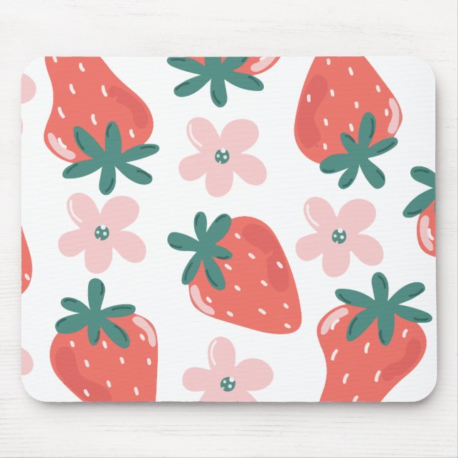 Strawberry and flower pattern mouse pad (Front)