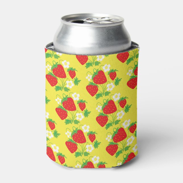 Strawberry and Flower Yellow Pattern Can Cooler (Can Front)