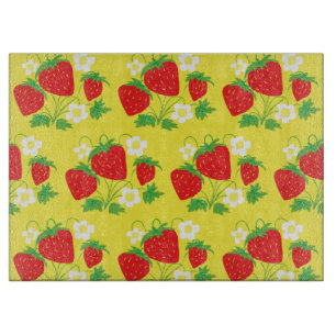 Strawberry and Flower Yellow Pattern Cutting Board