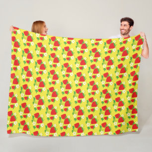 Strawberry and Flower Yellow Pattern Fleece Blanket