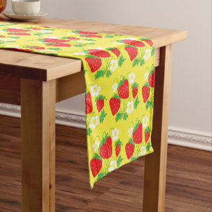 Strawberry and Flower Yellow Pattern Short Table Runner