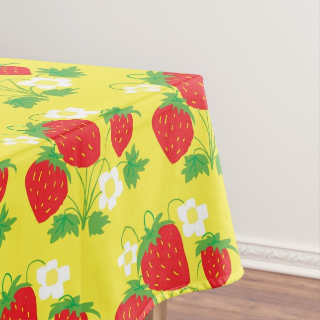 Strawberry and Flower Yellow Pattern Tablecloth (In Situ)