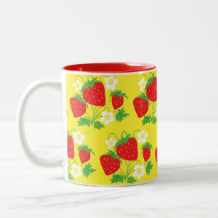Strawberry and Flower Yellow Pattern Two-Tone Coffee Mug