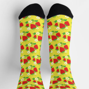 Strawberry and Flowers Pattern Yellow Socks