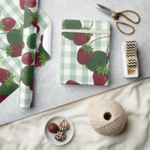 Strawberry And Gingham Wrapping Paper