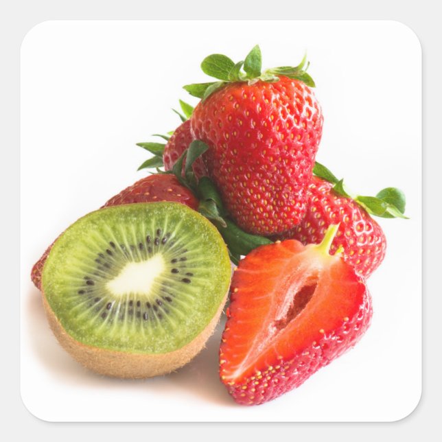 Strawberry and kiwi square sticker (Front)