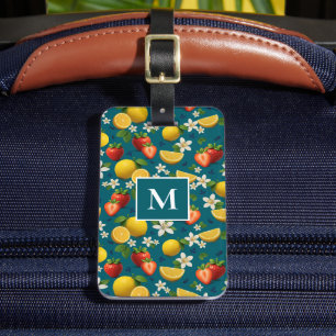 Strawberry and Lemon Blossom Design on Blue Luggage Tag