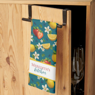 Strawberry and Lemon Botanical Pattern Tea Towel