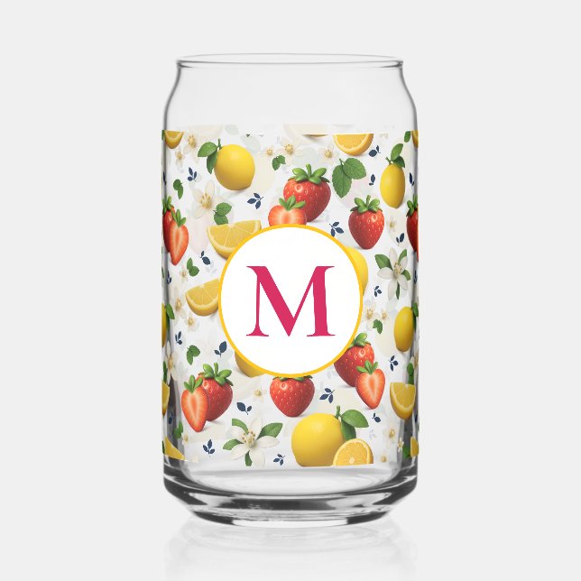 Strawberry and Lemon Fresh Fruit Pattern Can Glass (Front)