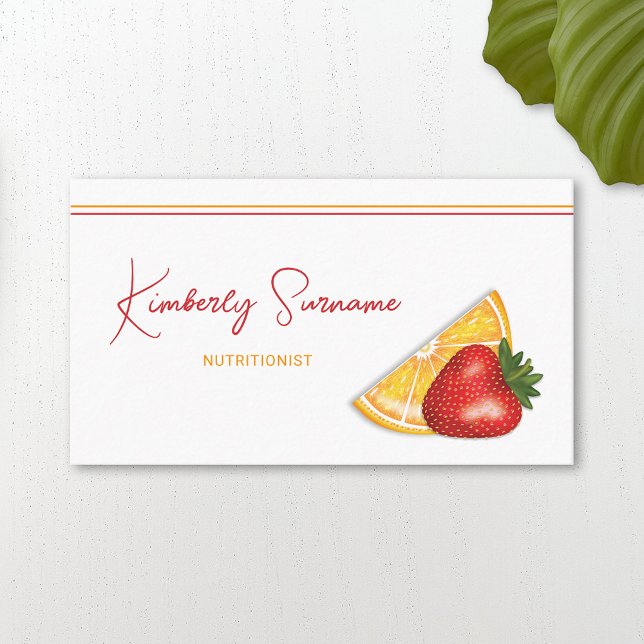 Strawberry And Orange Fruits Nutritionist Business Card (Creator Uploaded)